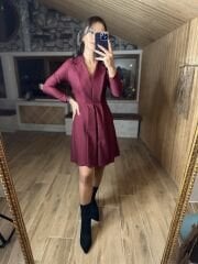 Ms Ceket yaka bordo elbise