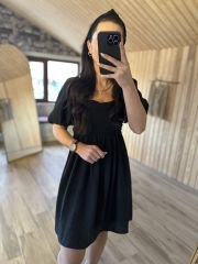 Floş keten siyah kare yaka
