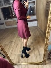 Ms Ceket yaka bordo elbise