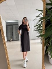Dr 2593 Beyaz Çizgili Tasarım Elbise