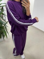 Ms 56489 Mor-Beyaz İnce Şerit Geçişli Modal Takım