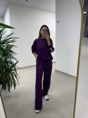 Ms 56489 Mor-Beyaz İnce Şerit Geçişli Modal Takım