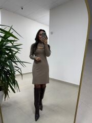 Mc 5107 Pencere Detaylı Camel Elbise