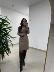 Mc 5107 Pencere Detaylı Camel Elbise