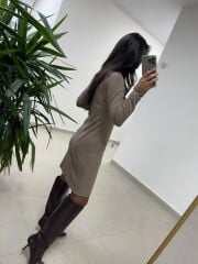 Mc 5107 Pencere Detaylı Camel Elbise