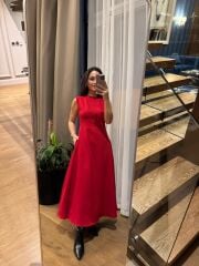 Ms 248 Double Crep Kolsuz Kırmızı Elbise
