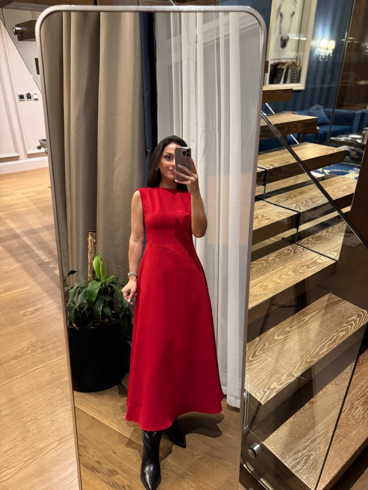 Ms 248 Double Crep Kolsuz Kırmızı Elbise