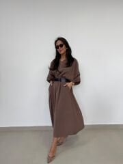 Dr 8242 Kendinden Kemerli Modal Vizon Elbise