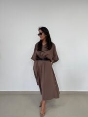 Dr 8242 Kendinden Kemerli Modal Vizon Elbise