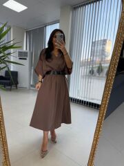 Dr 8242 Kendinden Kemerli Modal Vizon Elbise