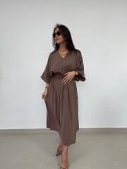 Dr 8242 Kendinden Kemerli Modal Vizon Elbise