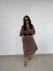 Dr 8242 Kendinden Kemerli Modal Vizon Elbise