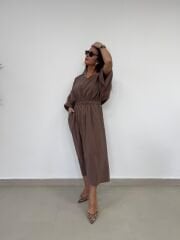 Dr 8242 Kendinden Kemerli Modal Vizon Elbise