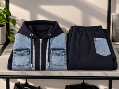 TİS 1042 Laci-Denim Detaylı Kapüşonlu Sweat Takım