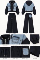 TİS 1042 Laci-Denim Detaylı Kapüşonlu Sweat Takım