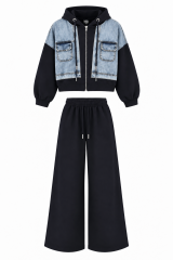 TİS 1042 Laci-Denim Detaylı Kapüşonlu Sweat Takım