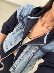 TİS 1042 Laci-Denim Detaylı Kapüşonlu Sweat Takım