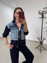 TİS 1042 Laci-Denim Detaylı Kapüşonlu Sweat Takım