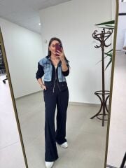TİS 1042 Laci-Denim Detaylı Kapüşonlu Sweat Takım