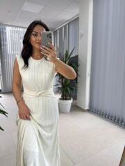 My 3448 Off White Krinkil  Elbise
