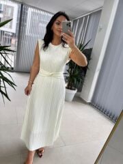 My 3448 Off White Krinkil  Elbise