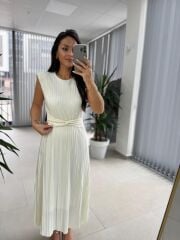 My 3448 Off White Krinkil  Elbise