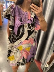 Leinenkleid mit Ärmeldetail in Lila