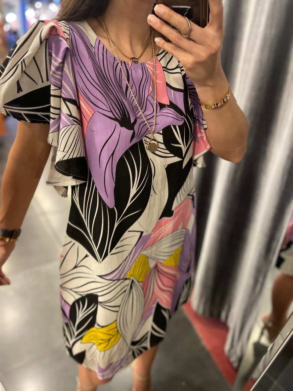 Leinenkleid mit Ärmeldetail in Lila