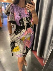 Leinenkleid mit Ärmeldetail in Lila