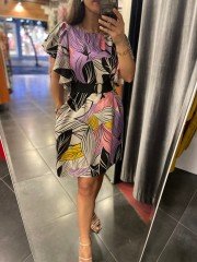 Leinenkleid mit Ärmeldetail in Lila