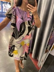 Leinenkleid mit Ärmeldetail in Lila