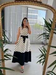 Ms Black Polka Dot Cotton Linen Dress