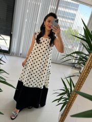 Ms Black Polka Dot Cotton Linen Dress