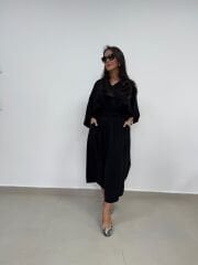 Dr 8242 Kendinden Kemerli Modal Siyah Elbise