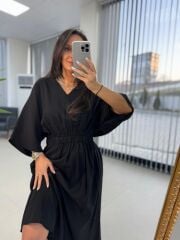 Dr 8242 Kendinden Kemerli Modal Siyah Elbise