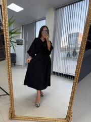 Dr 8242 Kendinden Kemerli Modal Siyah Elbise