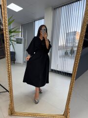Dr 8242 Kendinden Kemerli Modal Siyah Elbise