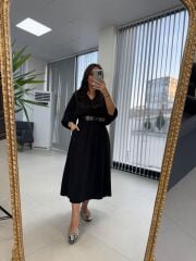 Dr 8242 Kendinden Kemerli Modal Siyah Elbise