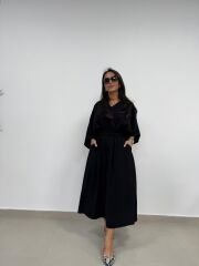 Dr 8242 Kendinden Kemerli Modal Siyah Elbise