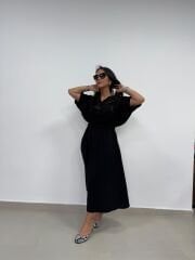 Dr 8242 Kendinden Kemerli Modal Siyah Elbise