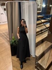Ms 248 Double Crep Kolsuz Siyah Elbise