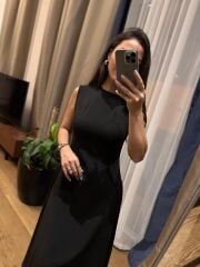 Ms 248 Double Crep Kolsuz Siyah Elbise