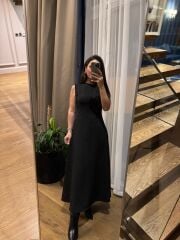 Ms 248 Double Crep Kolsuz Siyah Elbise