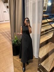 Ms 248 Double Crep Kolsuz Siyah Elbise