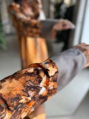 My 3456 Hardal Etnik Desen Gömlek Elbise