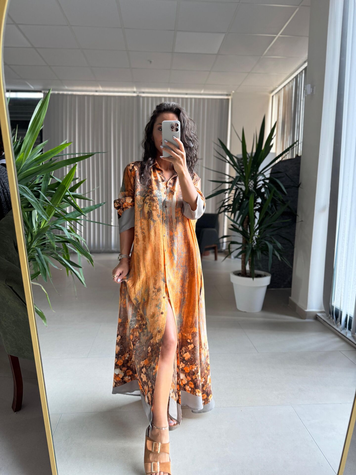 My 3456 Hardal Etnik Desen Gömlek Elbise