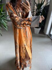 My 3456 Hardal Etnik Desen Gömlek Elbise