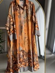 My 3456 Hardal Etnik Desen Gömlek Elbise