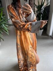 My 3456 Hardal Etnik Desen Gömlek Elbise