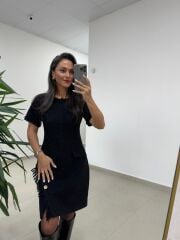 Mc 5110 Püsküllü Chanel Simli Siyah Elbise